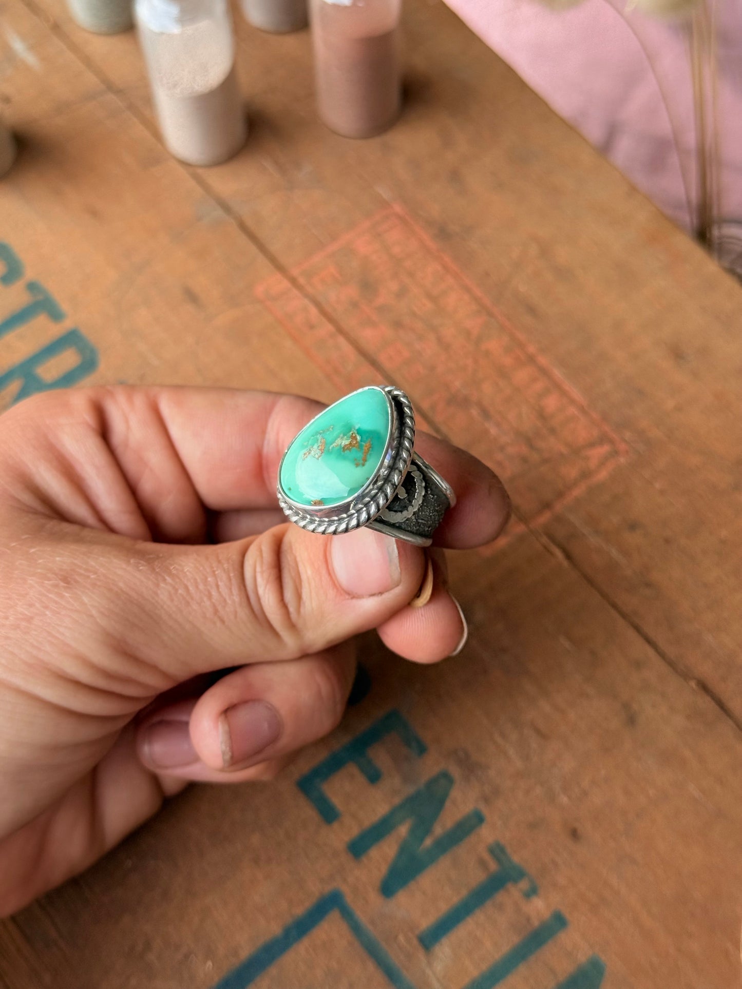Chunky Emerald Turquoise Ring | Size 9