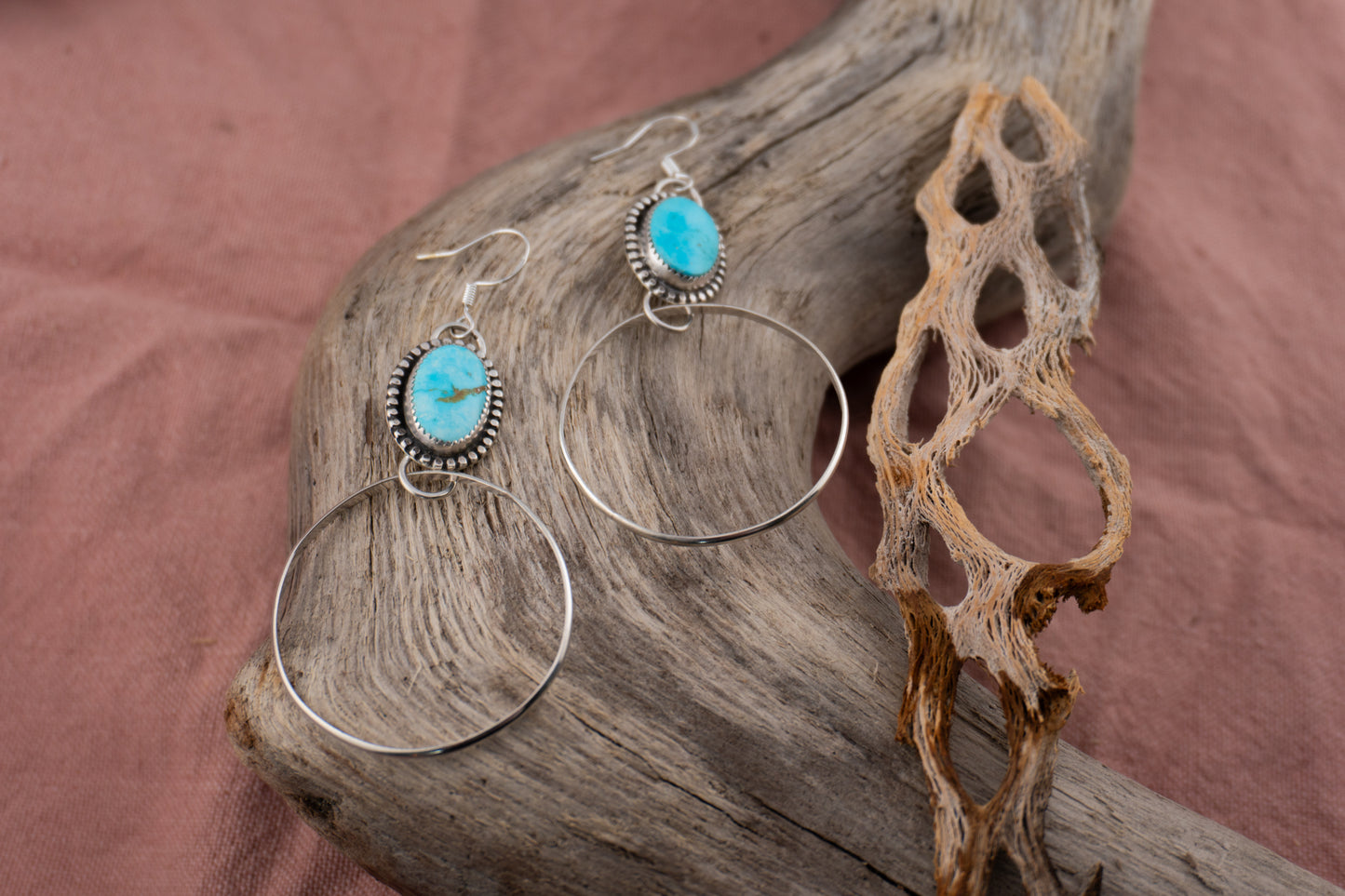 Silver Turquoise Hoops