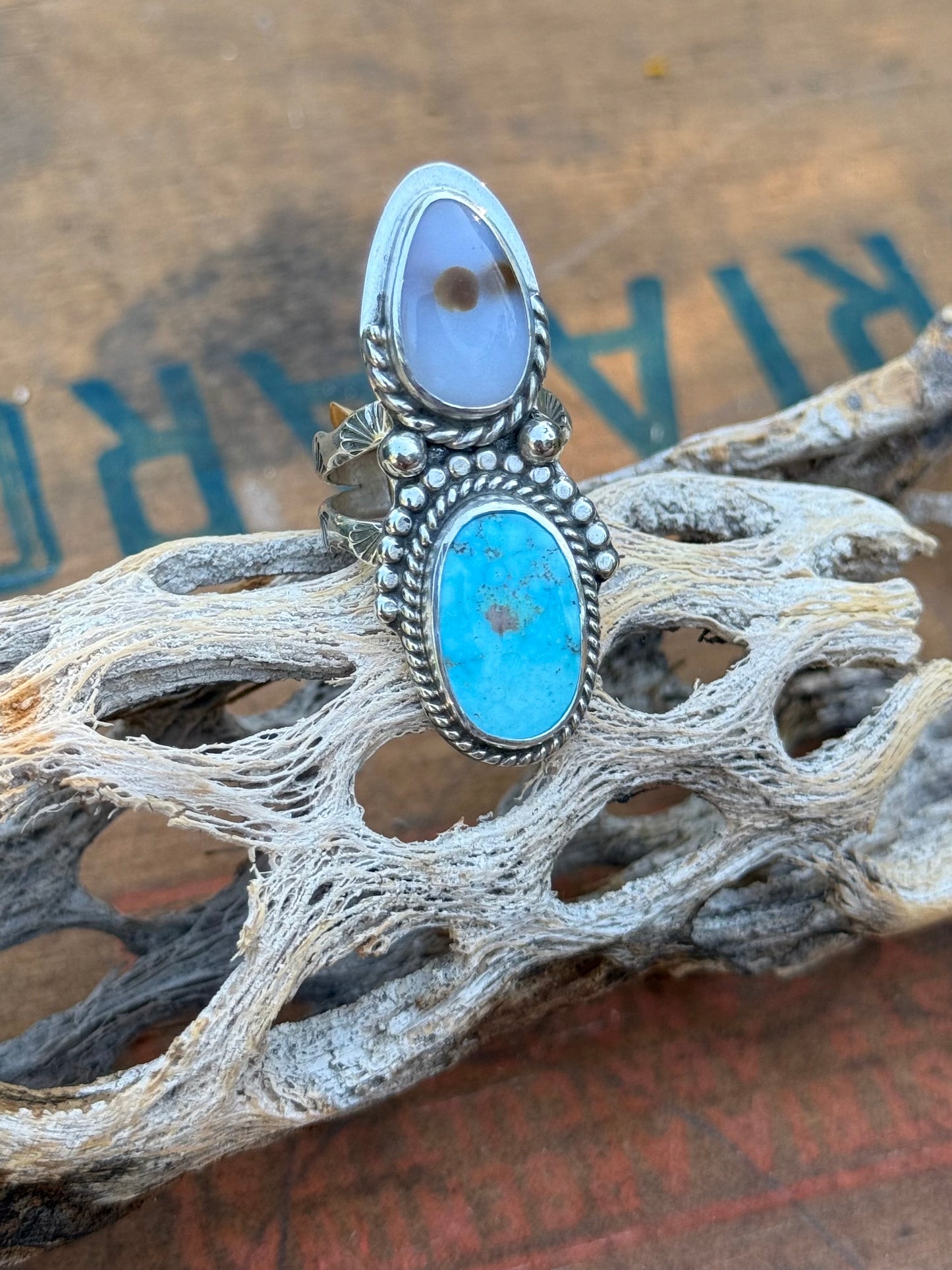 Polka Dot Agate & Turquoise Ring | Size 6.5