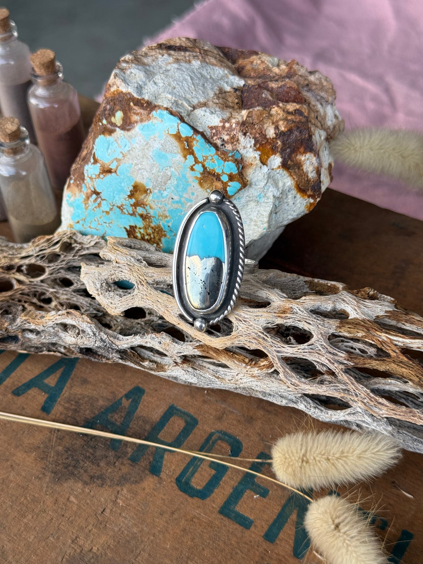 Pyrite Turquoise Statement Ring | Size 9.25