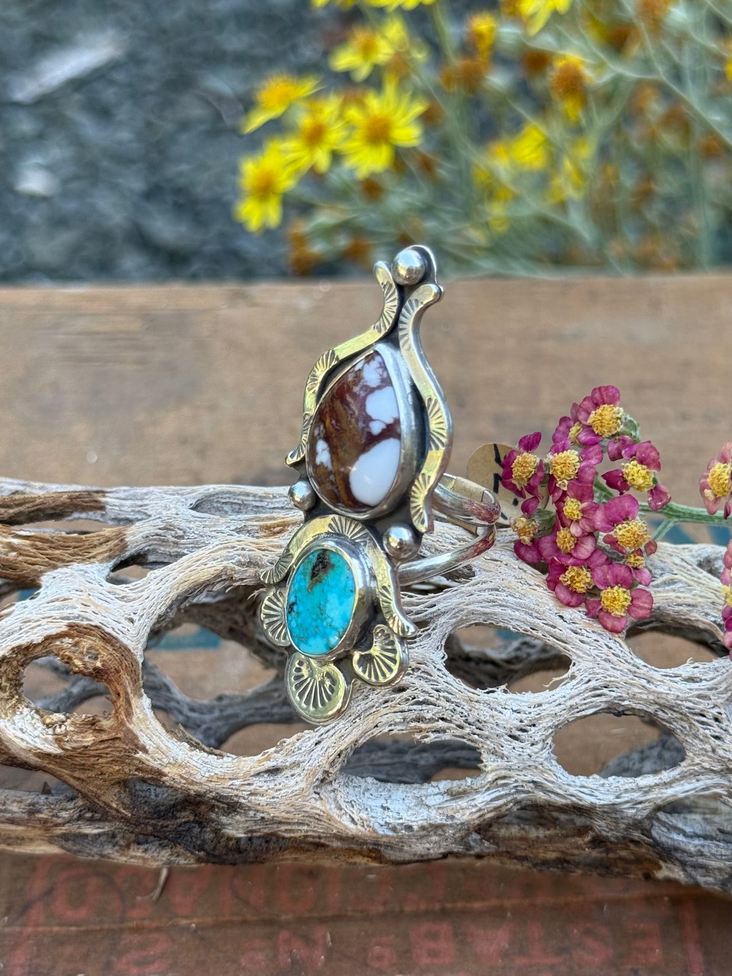 Wild Horse & Turquoise Statement Ring | Size 7.75