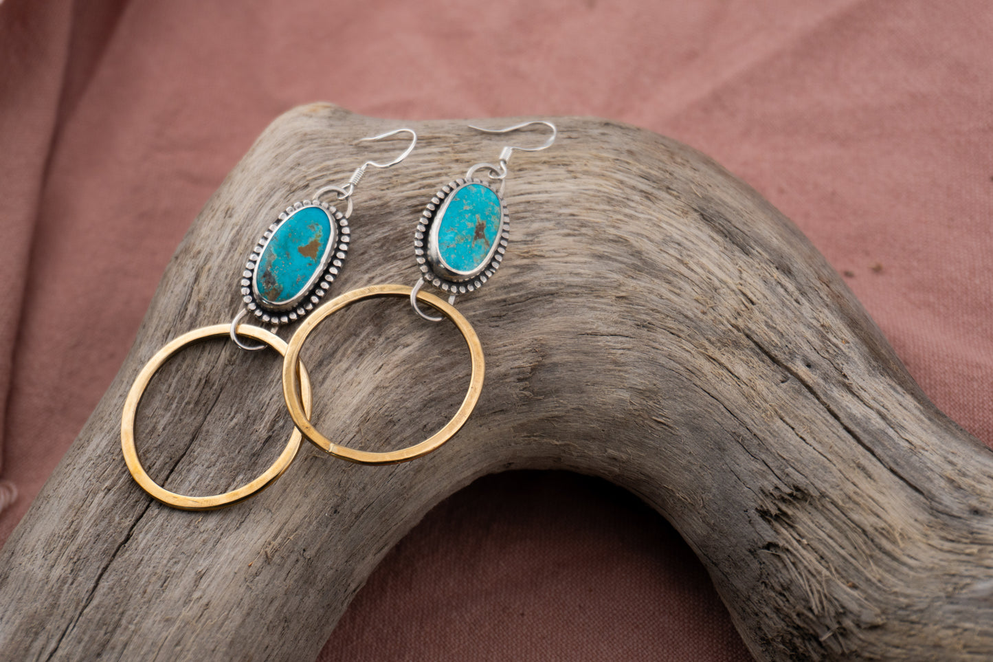 Brass X Turquoise Hoops | 0.1