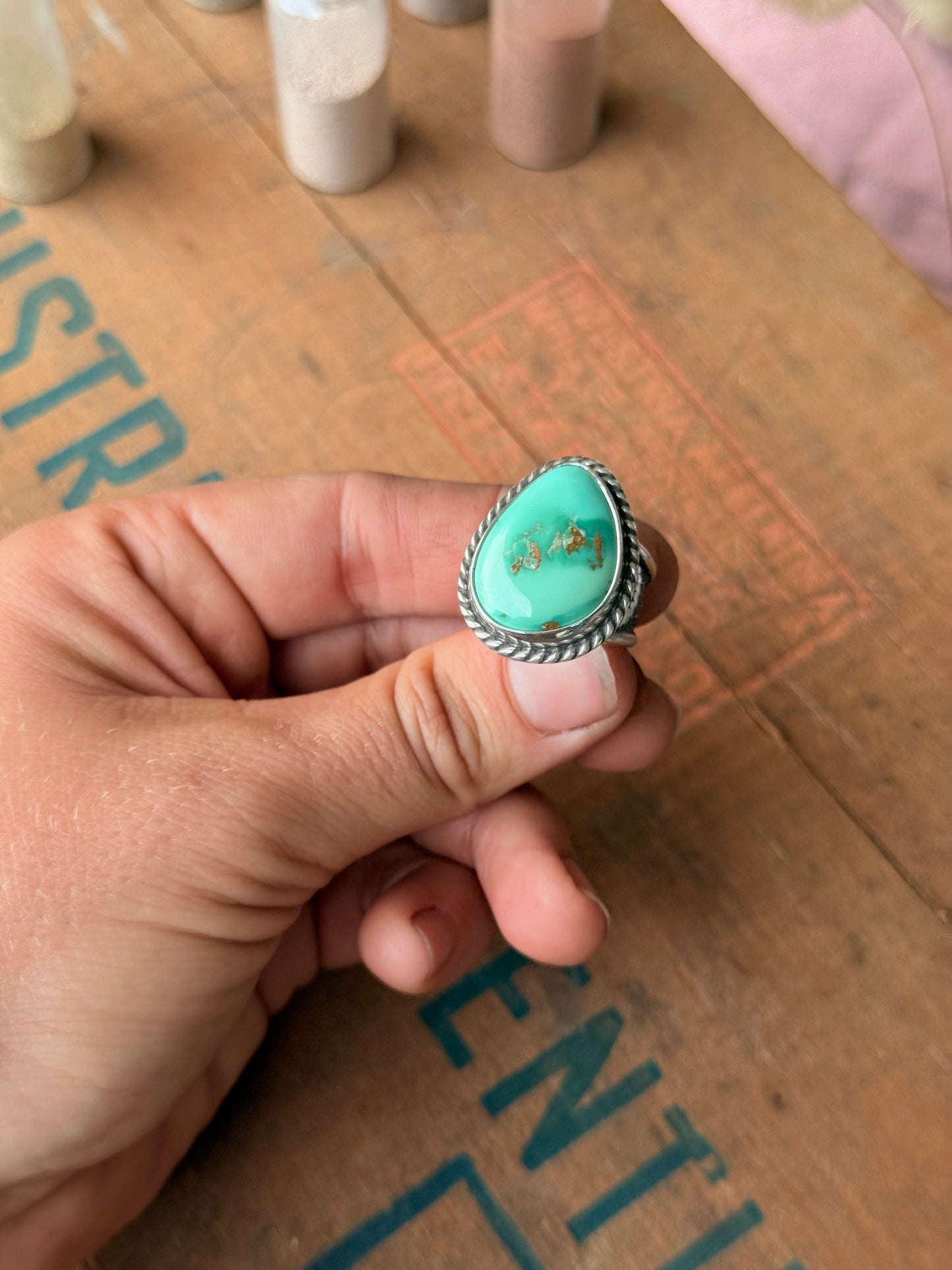 Chunky Emerald Turquoise Ring | Size 9