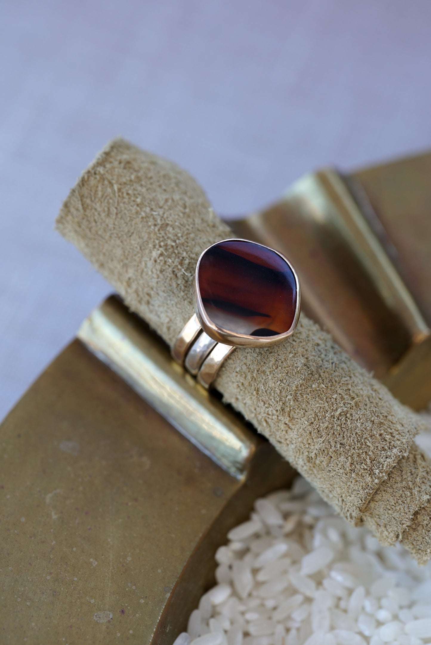 Montana Agate Brass Stacker Set | Size 6.5