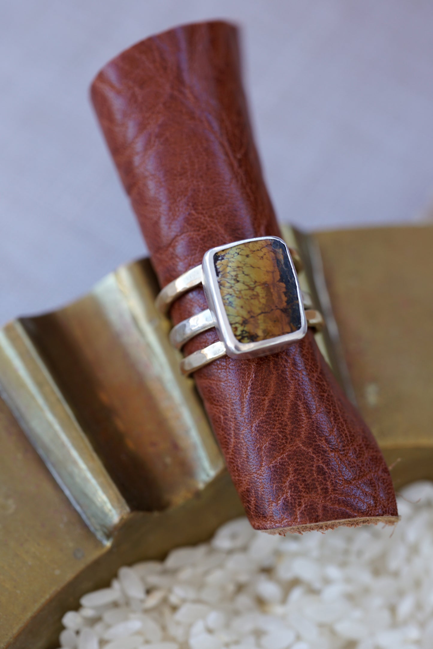 Blackjack Turquoise Brass Stackers Set | Size 7.5