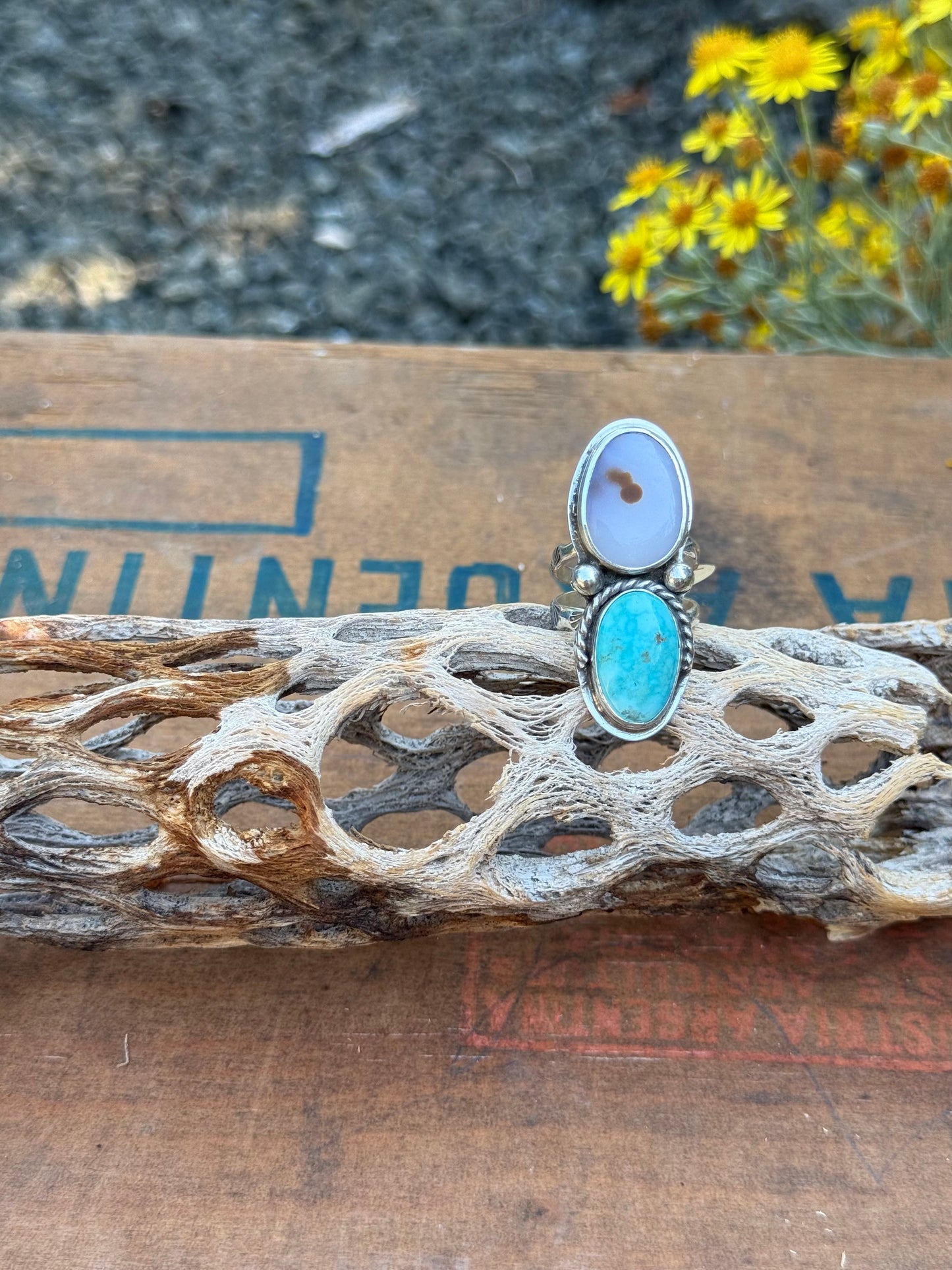 Turquoise & Polka Dot Agate Ring | Size 7.5