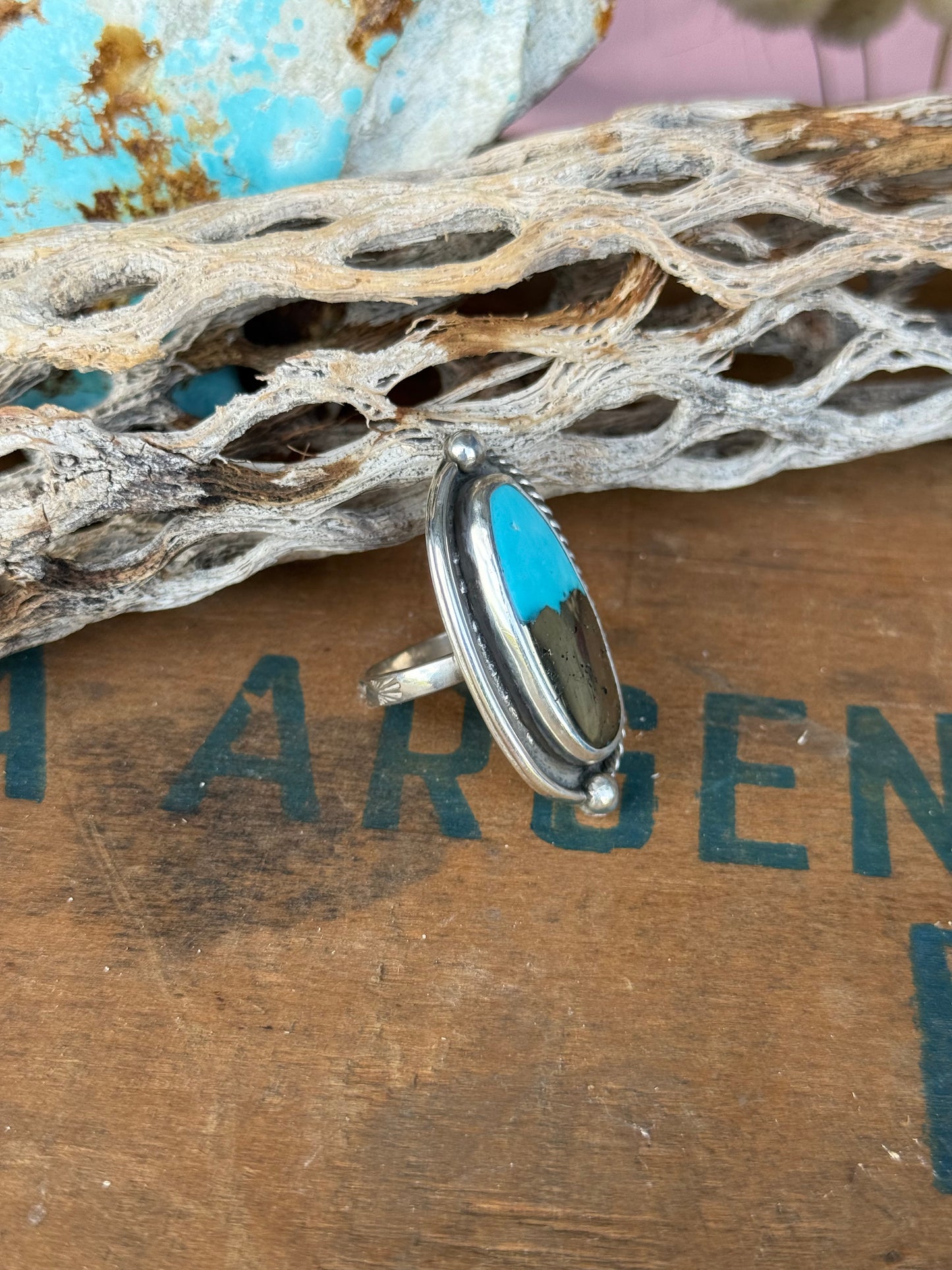 Pyrite Turquoise Statement Ring | Size 9.25