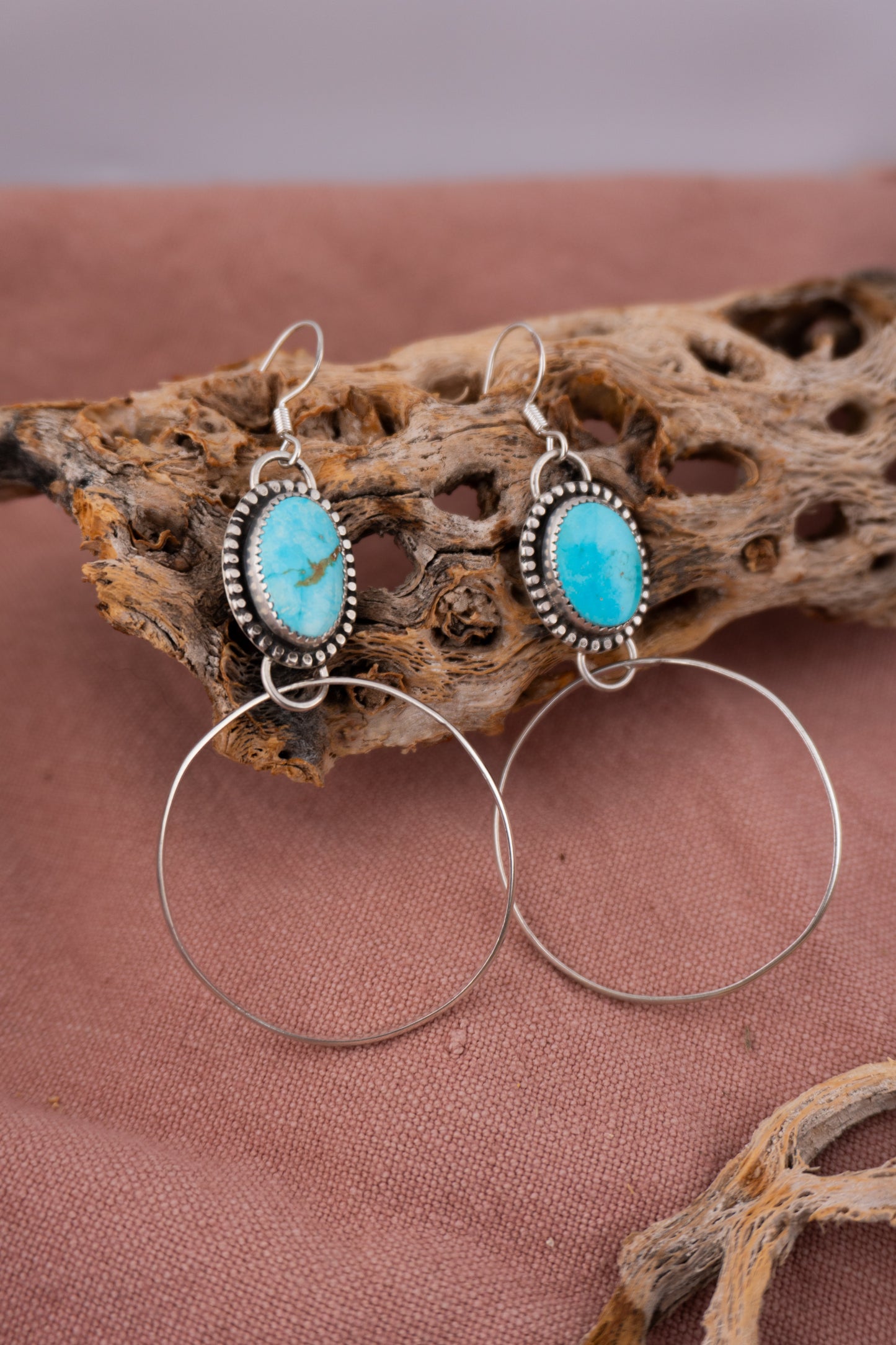 Silver Turquoise Hoops