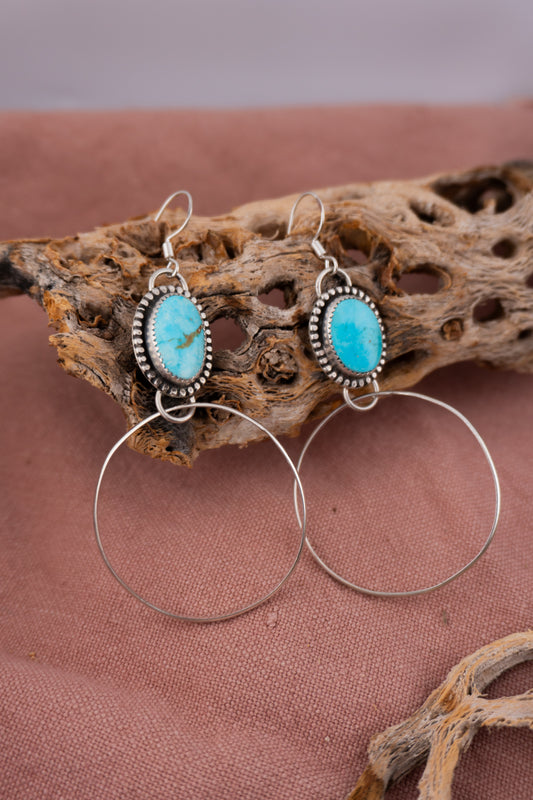 Silver Turquoise Hoops