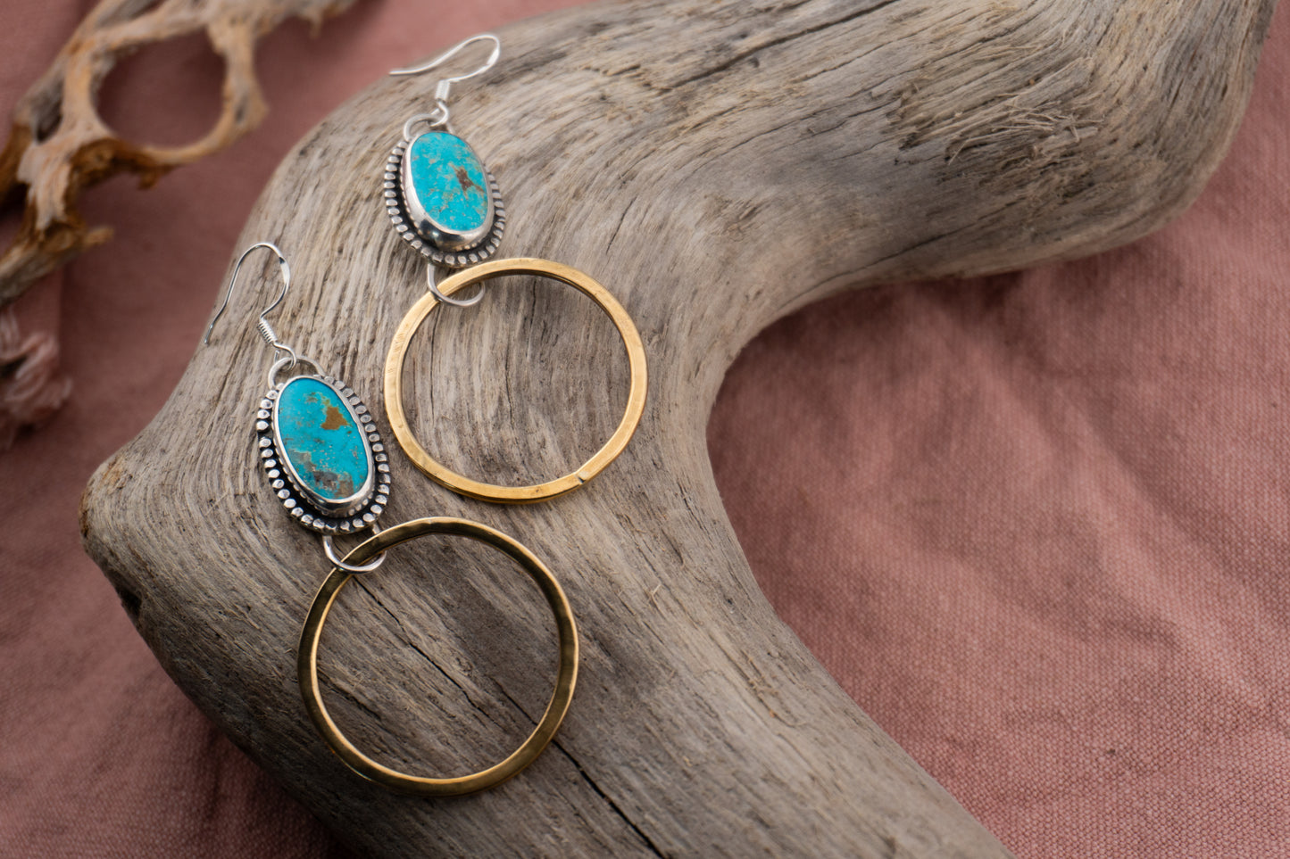 Brass X Turquoise Hoops | 0.1