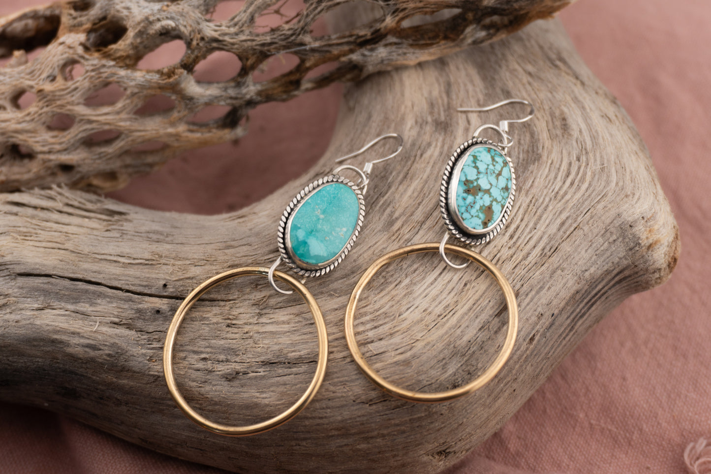 Brass X Turquoise Hoops | 0.2