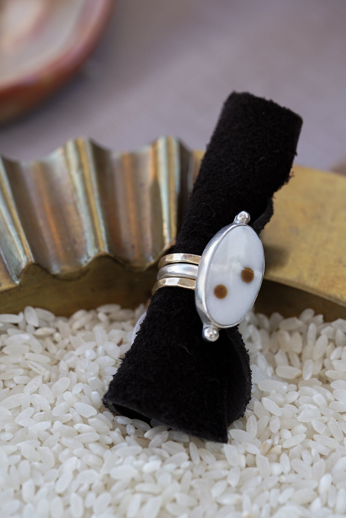 Polka Dot Brass Stacker Set | Size 7.25
