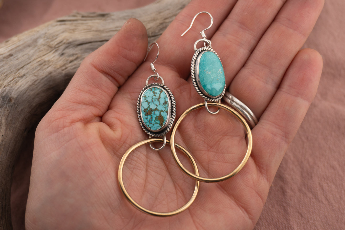 Brass X Turquoise Hoops | 0.2