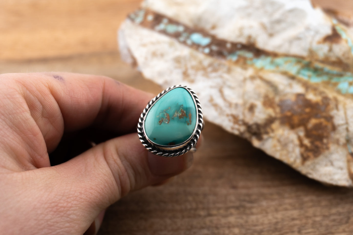 Chunky Emerald Turquoise Ring | Size 9