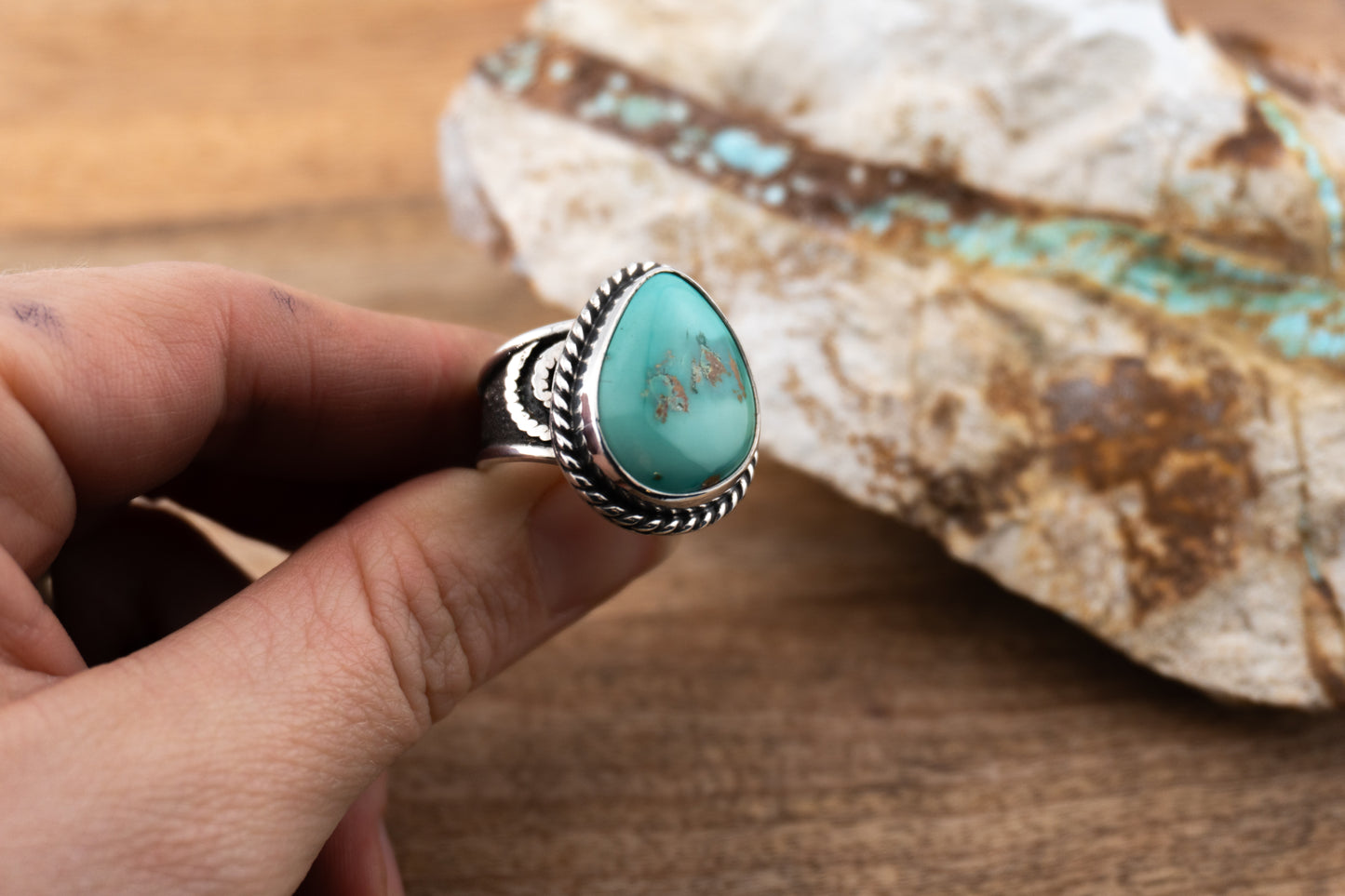 Chunky Emerald Turquoise Ring | Size 9