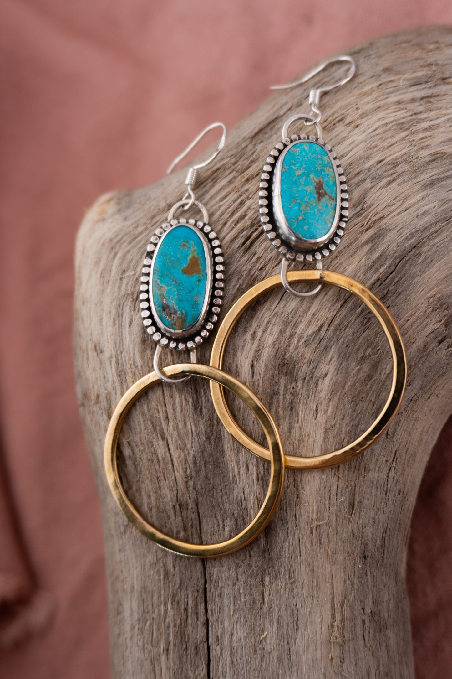 Brass X Turquoise Hoops | 0.1