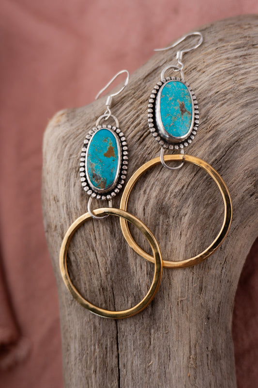 Brass X Turquoise Hoops | 0.1