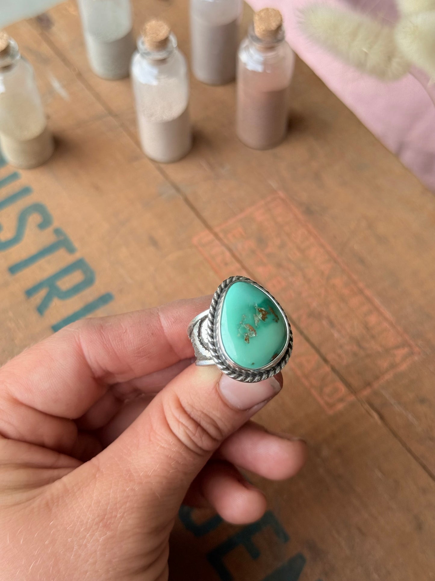 Chunky Emerald Turquoise Ring | Size 9