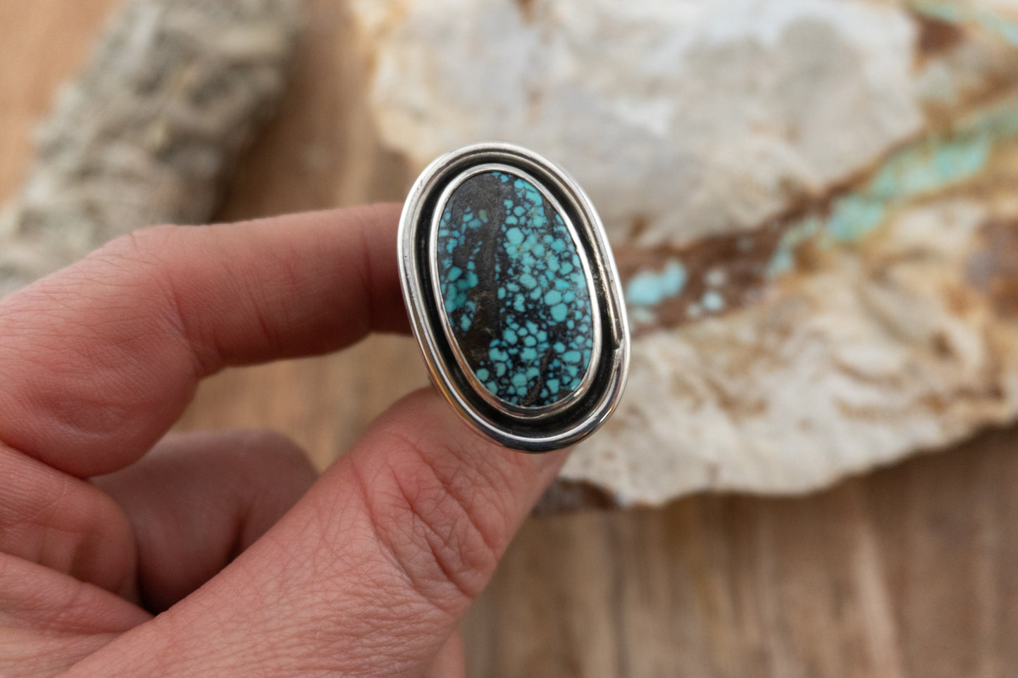 Spider-Wed Turquoise Ring | Size 9.5
