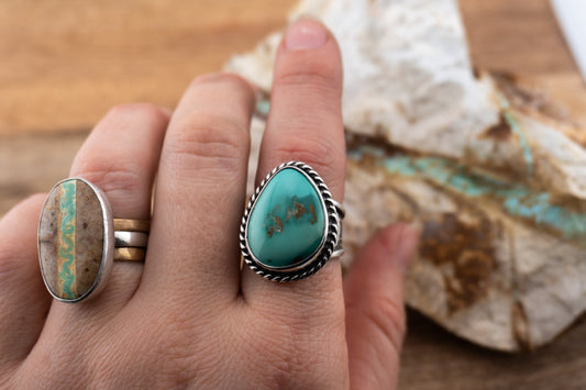 Chunky Emerald Turquoise Ring | Size 9