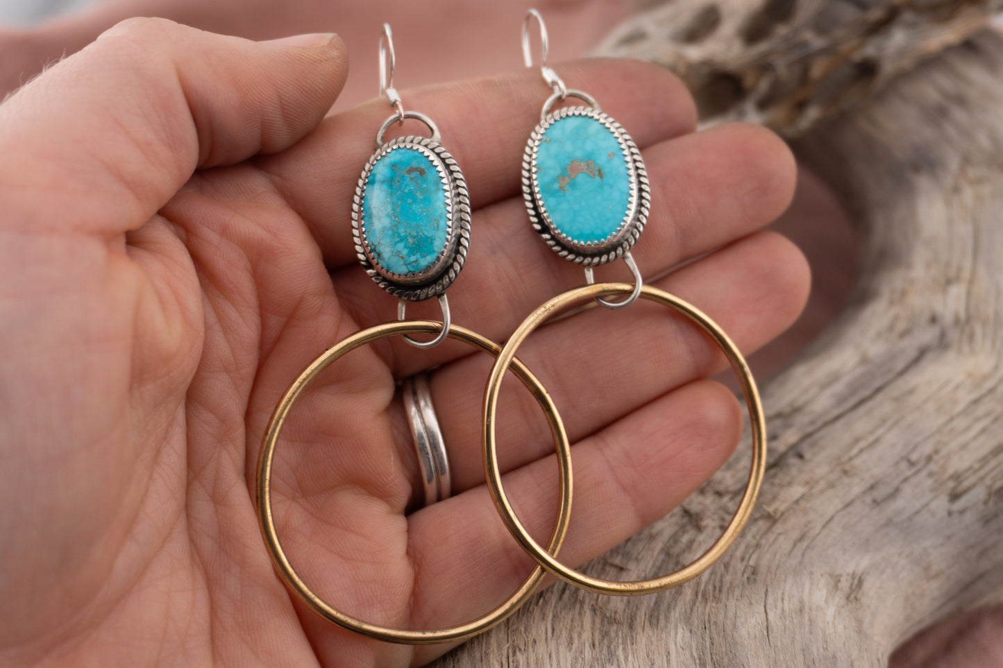 Brass X Turquoise hoops | 3.0