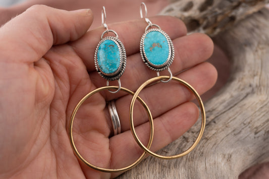 Brass X Turquoise hoops | 3.0