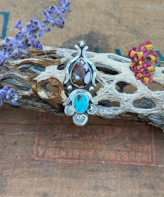 Wild Horse & Turquoise Statement Ring | Size 7.75