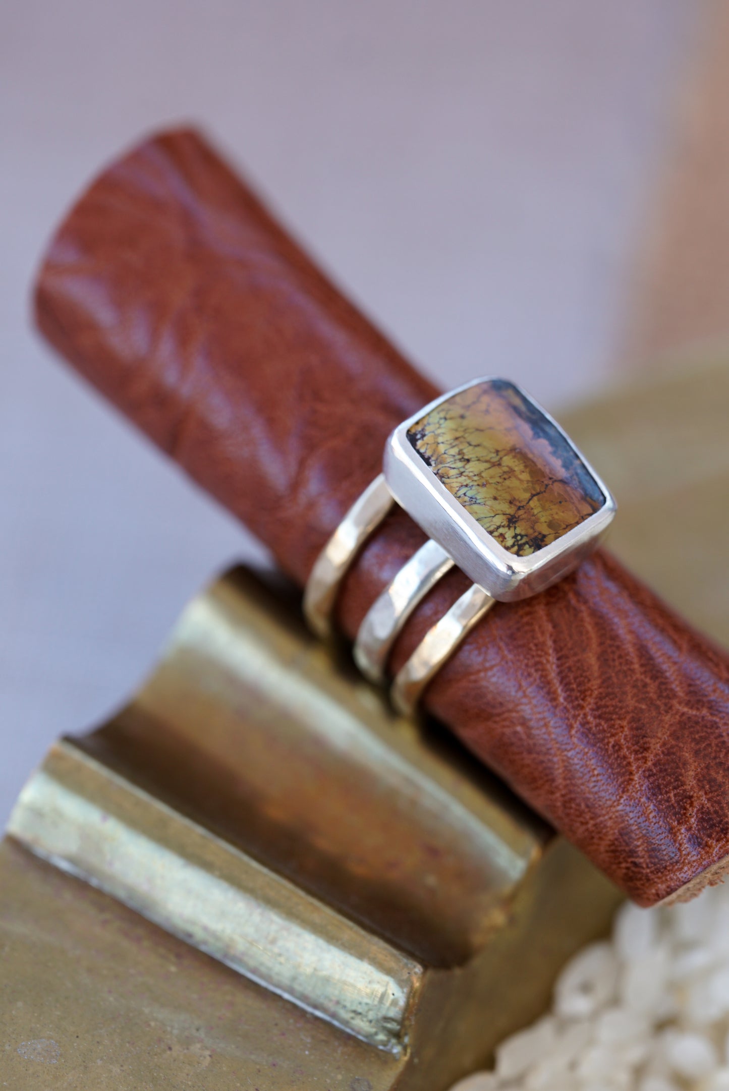 Blackjack Turquoise Brass Stackers Set | Size 7.5