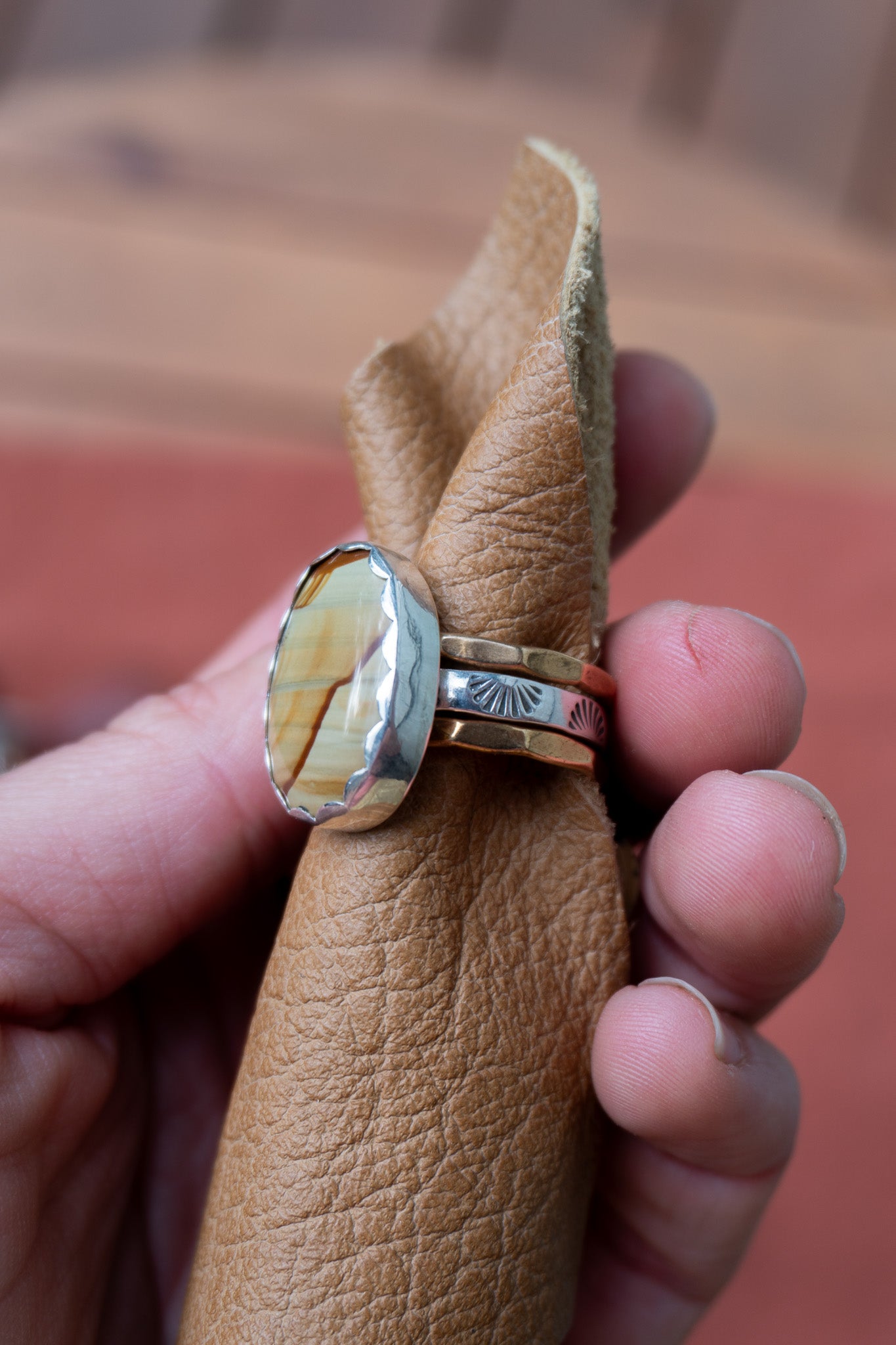 Landscape Jasper Brass Stacker Set | Size 8.5