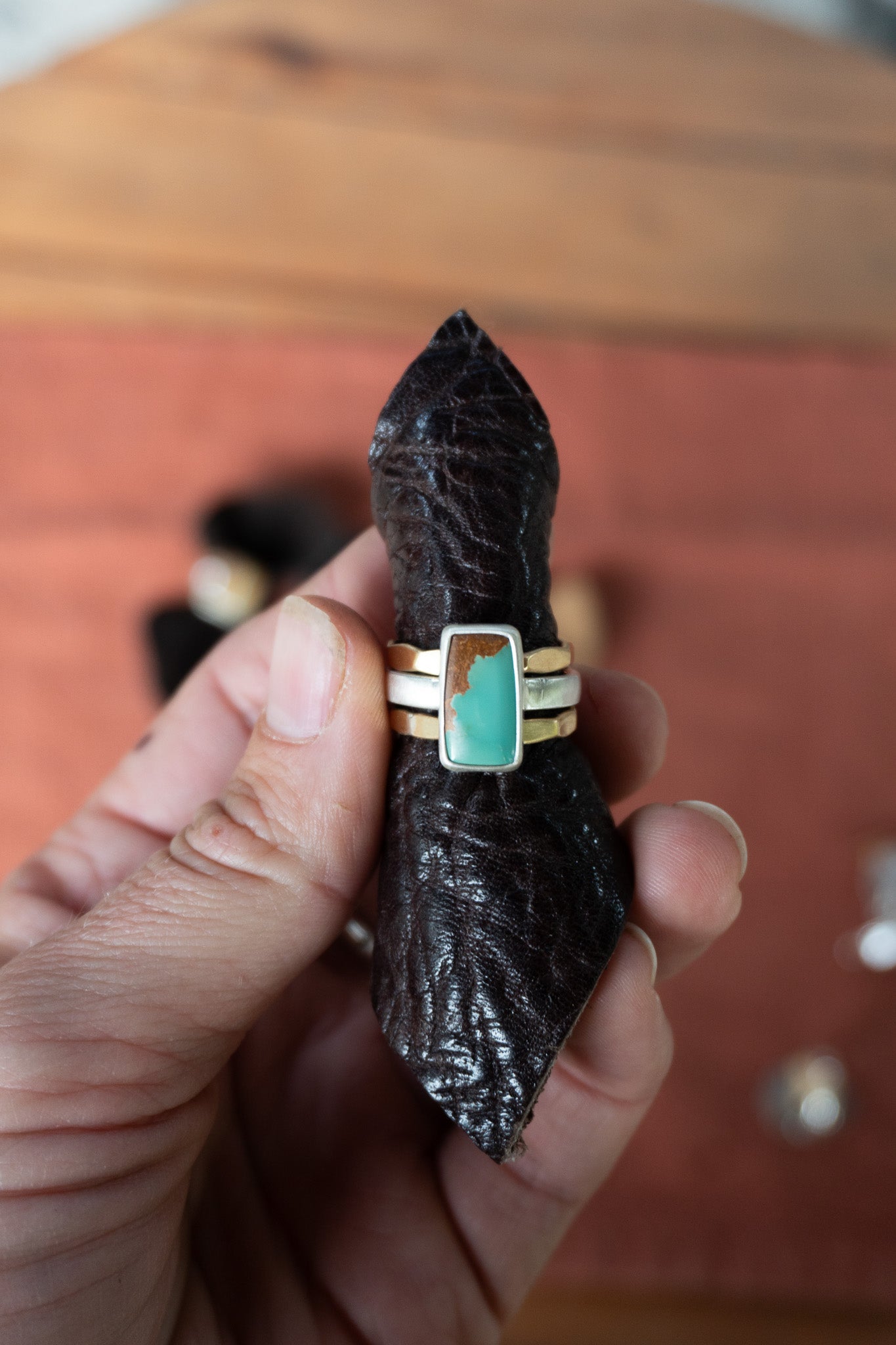 Nevada Turquoise Brass Stacking Set | Size 6.5