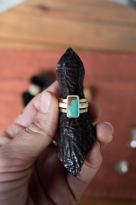 Nevada Turquoise Brass Stacking Set | Size 6.5