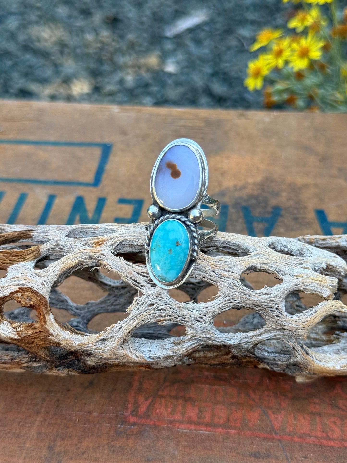 Turquoise & Polka Dot Agate Ring | Size 7.5