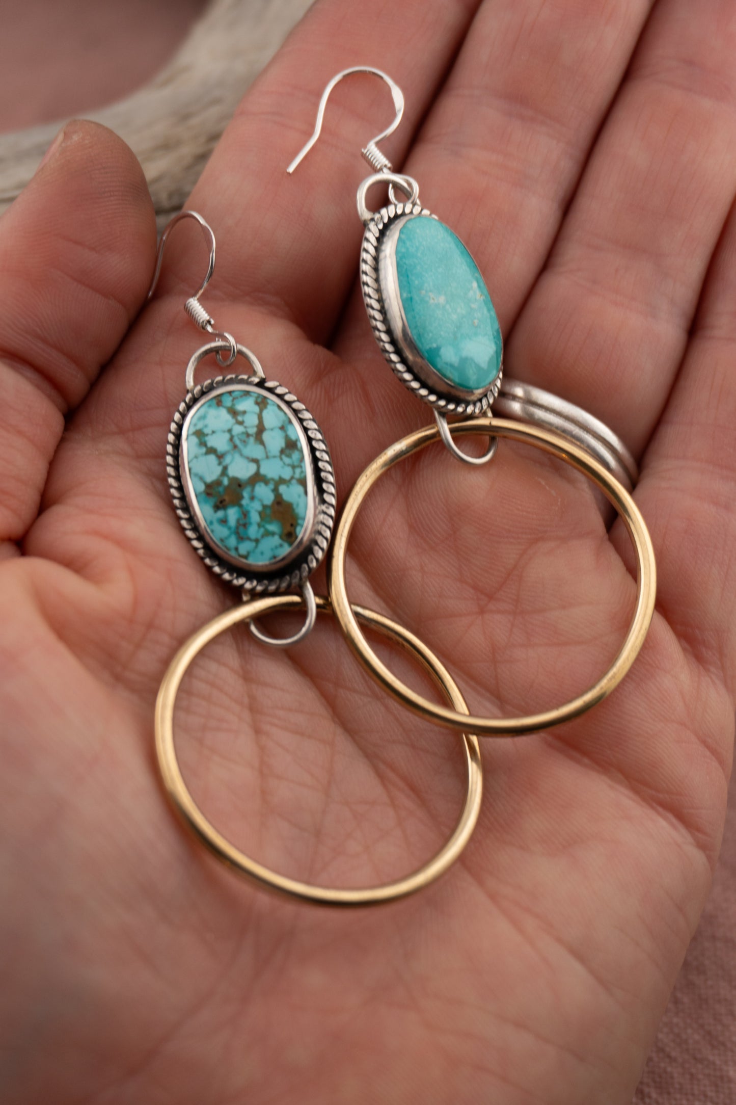 Brass X Turquoise Hoops | 0.2