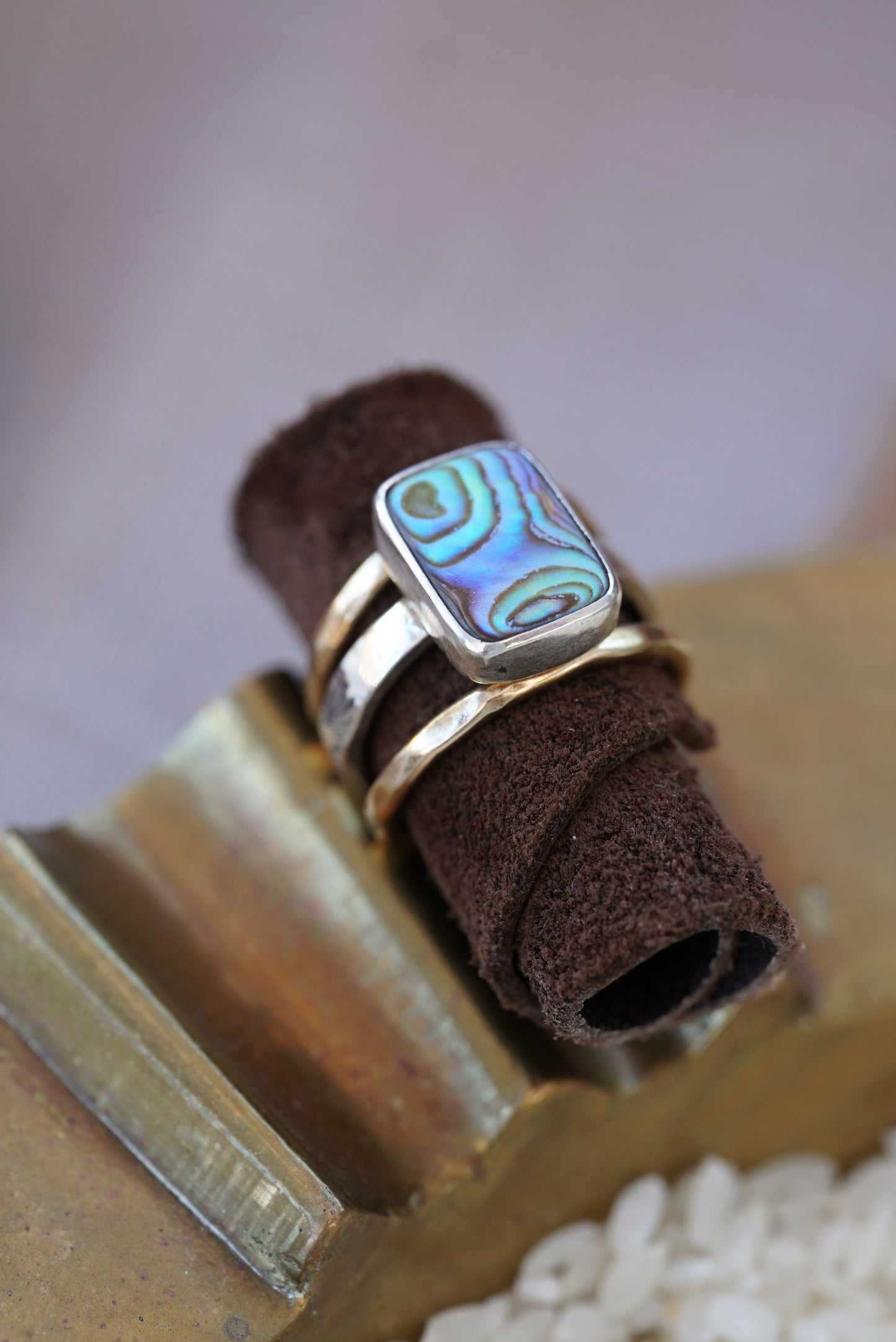 Abalone Brass Stacker Set | Size 9